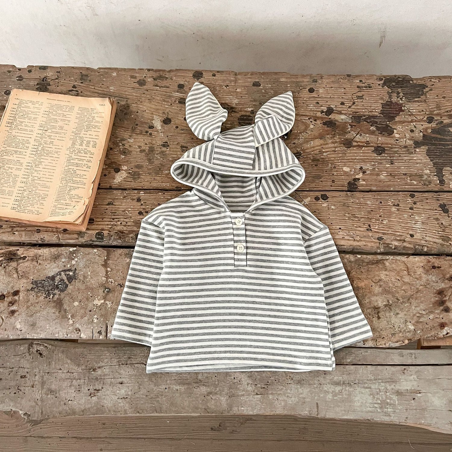 Spring Baby And Kids Unisex Striped Hoodie Top And Rabbit Cartoon Overalls Romper Clothing Set-5