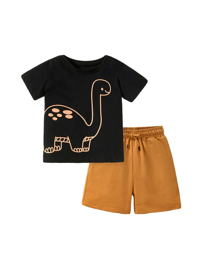 Baby And Kids Boys Dinosaur Cartoon Short Sleeves Top And Shorts Casual Clothing Set-5