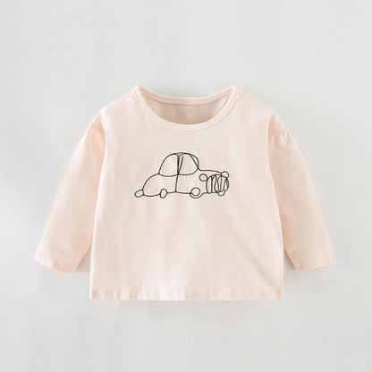 Baby Girl Car Emboidered Graphic Long Sleeve Loose Shirt-0