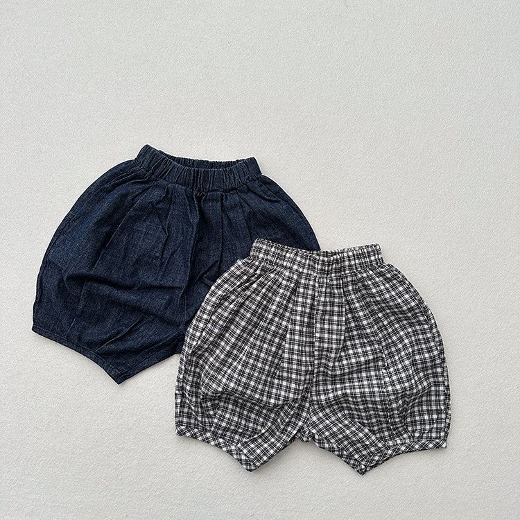 Summer Hot Selling Unisex Plaid/Denim Soft Cotton Thin Shorts-0