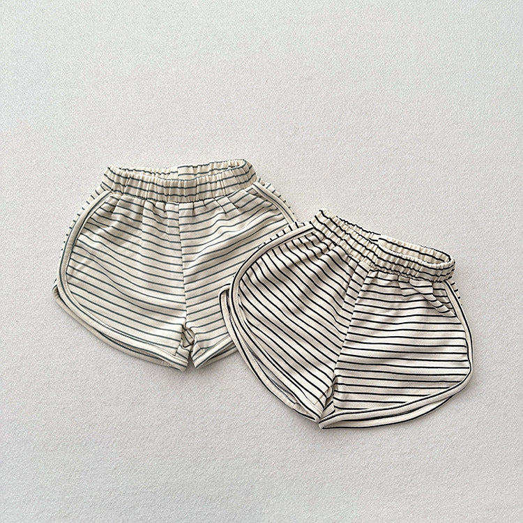 Summer New Arrival Kids Unisex Casual Thin Striped Basic Shorts-0