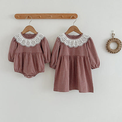 Fashion Lace Collar Long Sleeve Baby Onesies &amp; Girl Dress-0