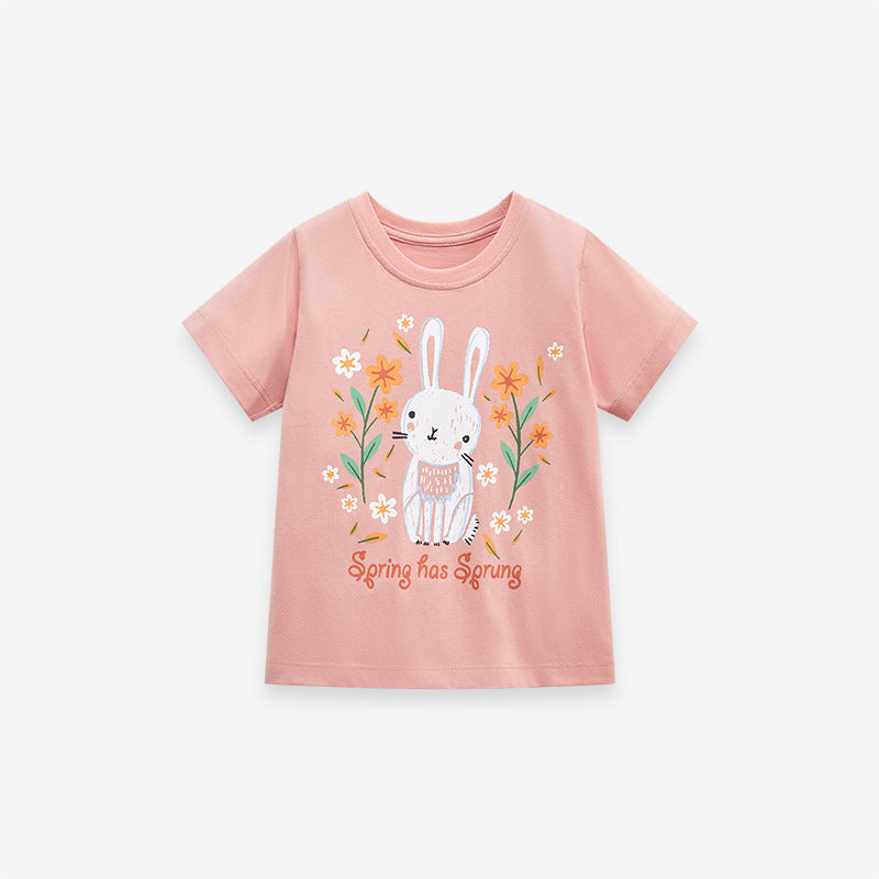 Round Neck Rabbit Cartoon Girls’ T-Shirt In European And American Style For Summer-4