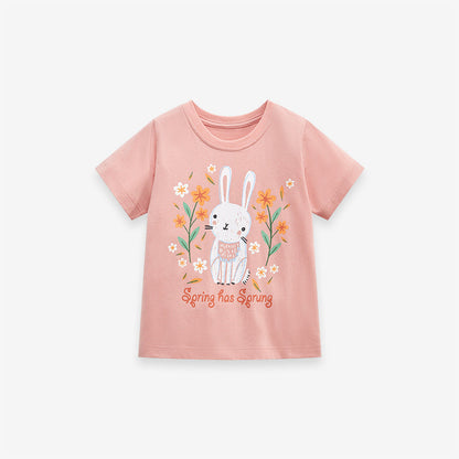 Round Neck Rabbit Cartoon Girls’ T-Shirt In European And American Style For Summer-4