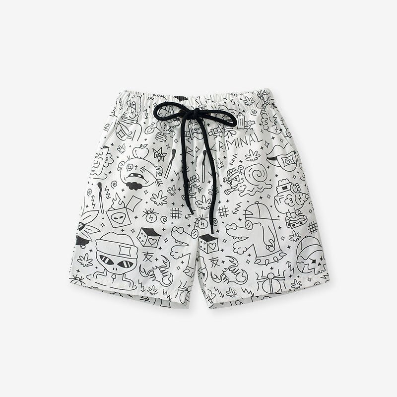 Boys Stylish Doodle Print Casual Shorts-1