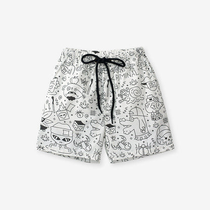 Boys Stylish Doodle Print Casual Shorts-1