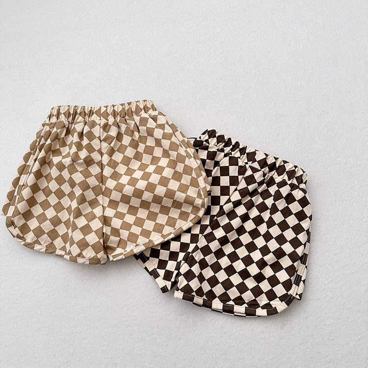 Summer New Arrival Unisex Argyle Geometric Pattern Cotton Shorts-0