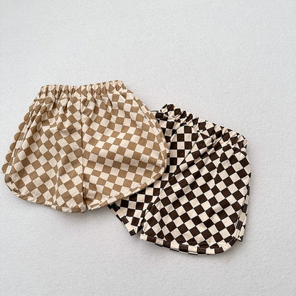 Summer New Arrival Unisex Argyle Geometric Pattern Cotton Shorts-0
