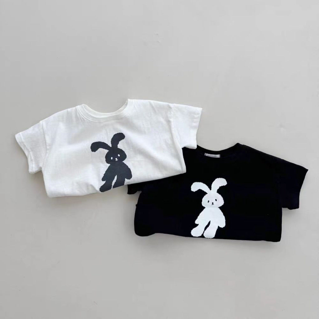 Summer New Arrival Kids Unisex Crew Neck Short Sleeves Thin Rabbit Print Top T-Shirt-0