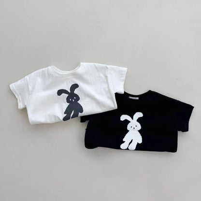 Summer New Arrival Kids Unisex Crew Neck Short Sleeves Thin Rabbit Print Top T-Shirt-0