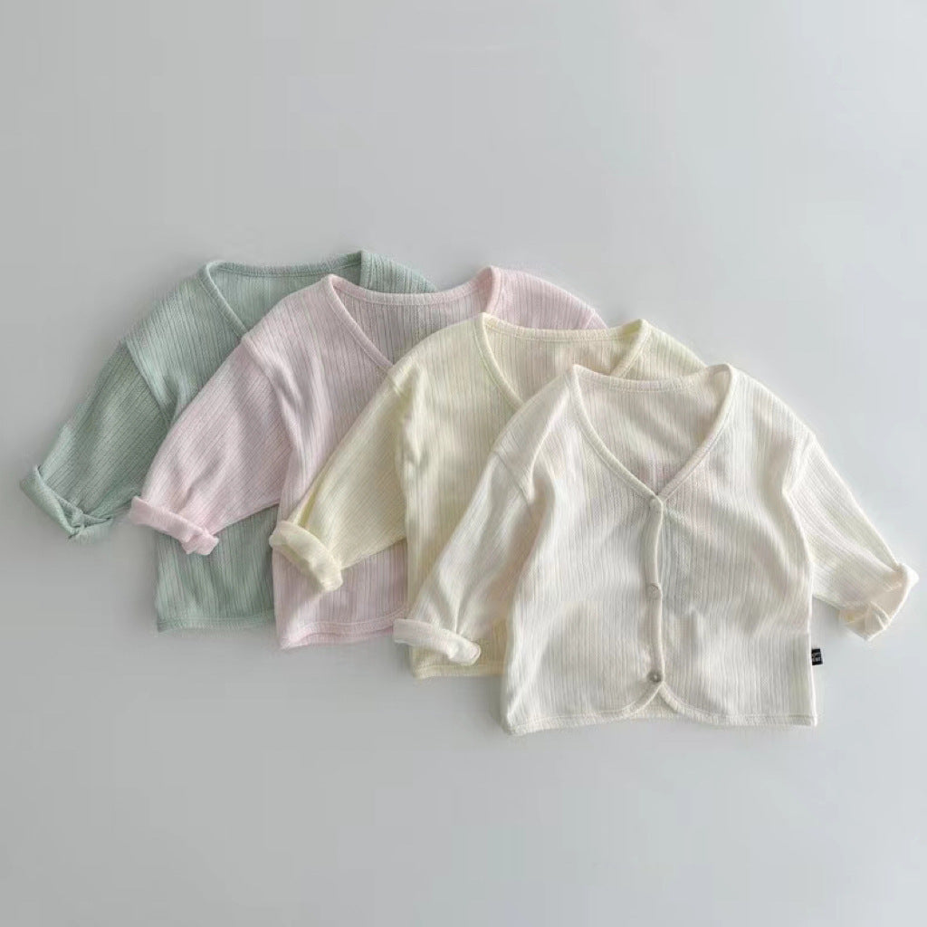 Spring And Summer Kids Unisex Minimalist And Versatile Single Breasted Children’s Thin Cardigan Shirt-0