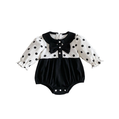 Spring New Design Baby Polka Dots Patchwork Long Sleeves Onesie For Girls-5