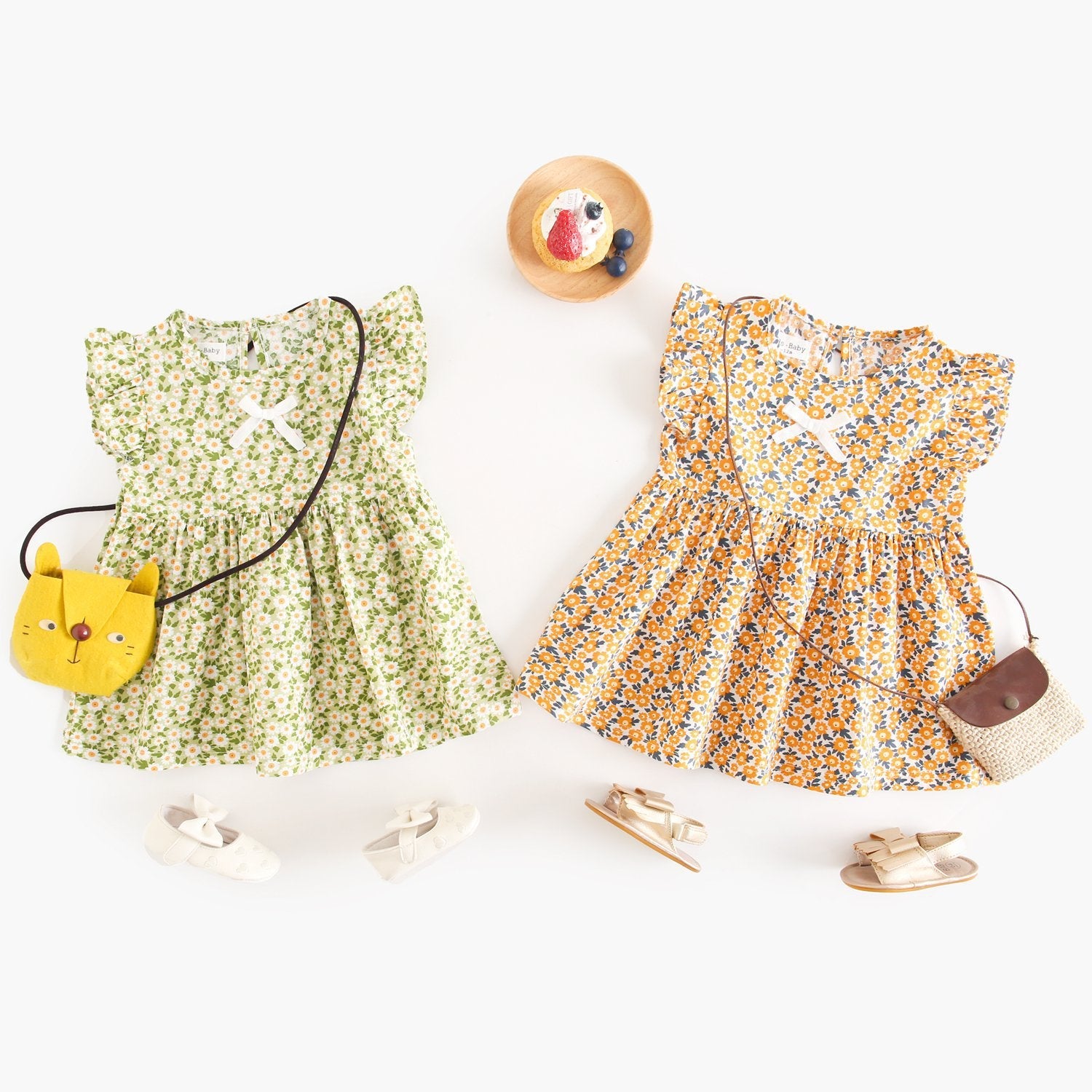 Summer New Arrival Baby Girls Casual Floral Print Fly Sleeves Crew Neck Dress-0