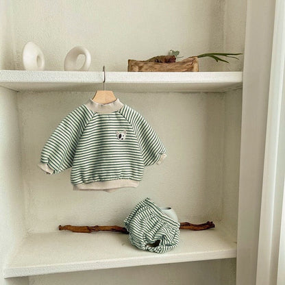 Baby Striped Pattern Hoodies Combo Triangle Shorts Sets-4