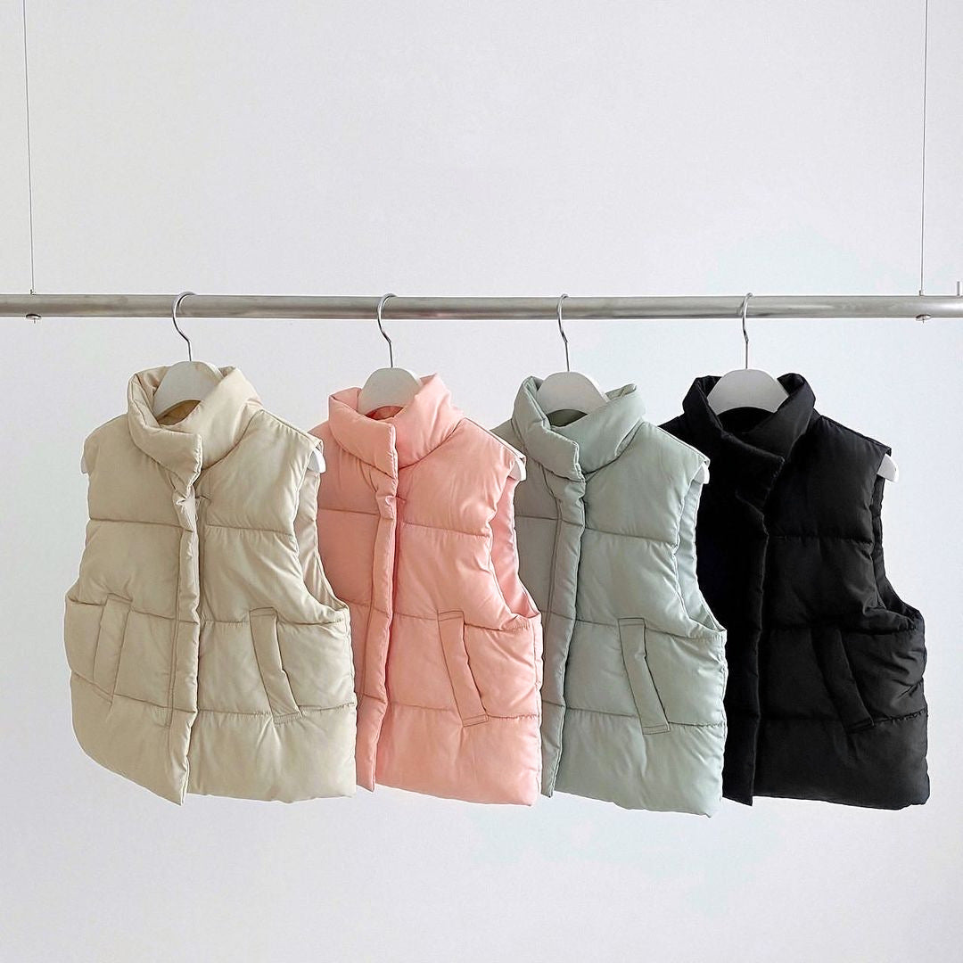 Baby Solid Color Quilted Thickened Vest Coat In Winter-0