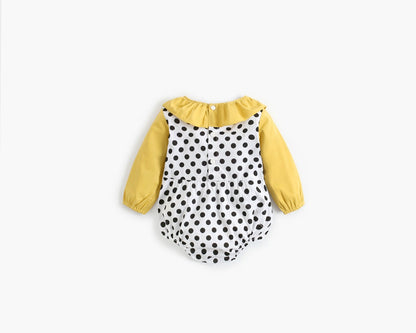 Baby Girl Polka Dot Pattern Ruffle Collar Design Long Sleeves Bodysuit Onesies-5