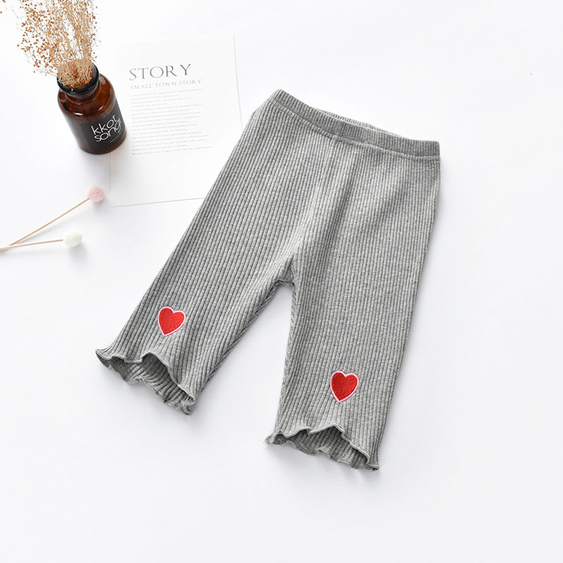 Summer Baby Girls Elastic Thin Breathable Heart Pattern Simple Cheap Pants-5