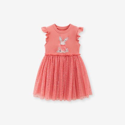 Summer Baby Girls Sleeveless Rabbit Cartoon Chiffon Dress-4