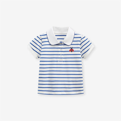 Baby Kids Girls Blue Striped Short Sleeves Polo Shirt-4