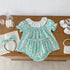 Summer Girls Flowers Pattern Short Sleeves Hollow Out Collar Onesies And Clothing Set – Sister Matching Clothing Set-1