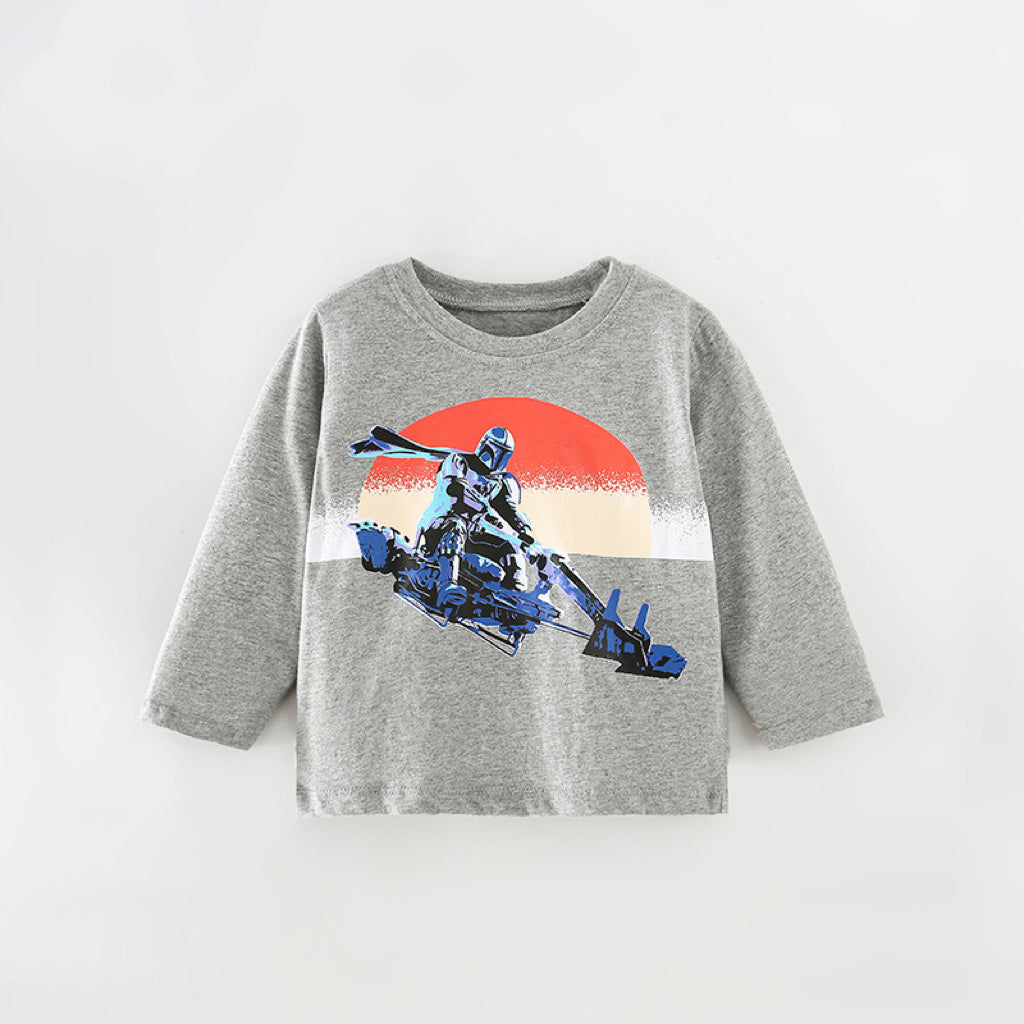 Baby Boy Print Pattern Long Sleeve Loose Shirt Top-0