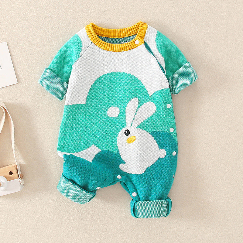 Autumn Rabbit Pattern Handknit Quality Romper-4