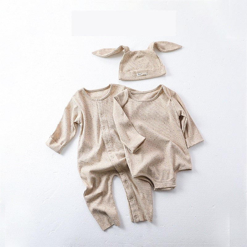 Spring Baby Boys And Girls Simple Long Sleeves Onesie/Romper And Hat Set-5