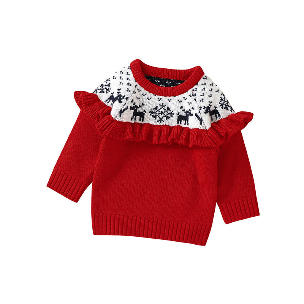 Baby Christmas Elk Embroidered Pattern Pullover Knitted Custom Sweater-4