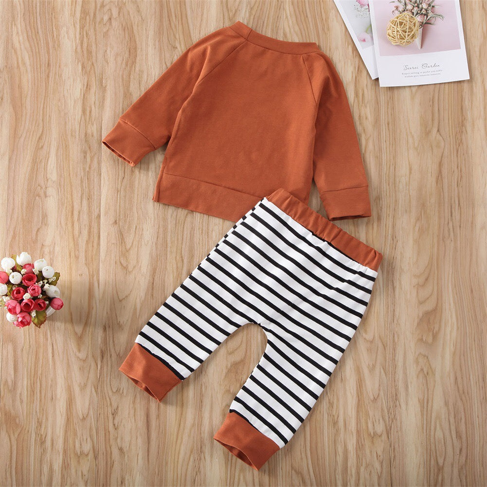 Baby Boy 1pcs Solid Color Hoodie Combo Striped Pattern Trousers Sets-4