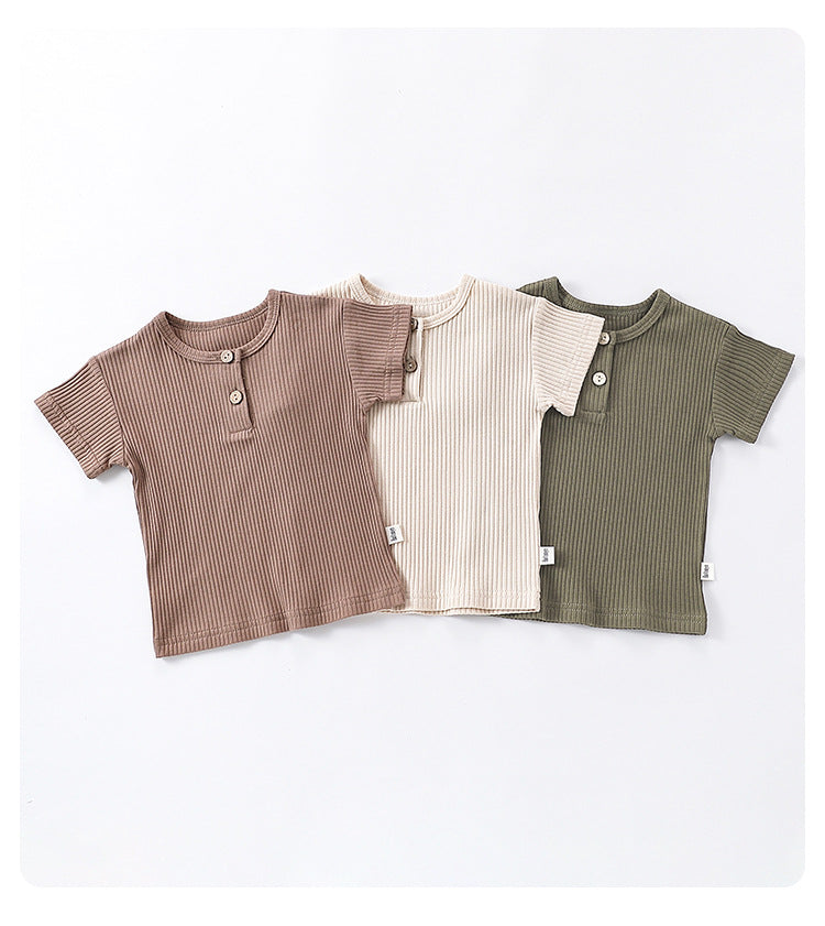 New Arrival Kids Unisex Crew Neck Short Sleeves Thin Solid Color Top Base T-Shirt-1