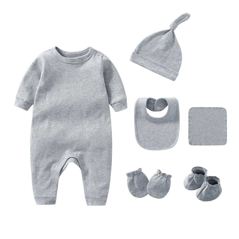 Newborn Solid Color Romper Hat, Bib, Gloves, Footwear, Square Scarf Sets-1