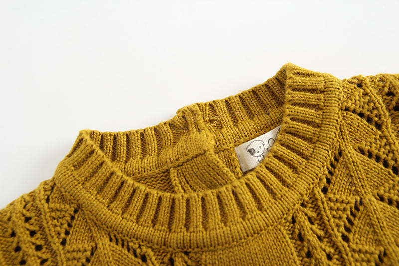 Baby Solid Color Hollow Carved Design Knitwear Sets-5