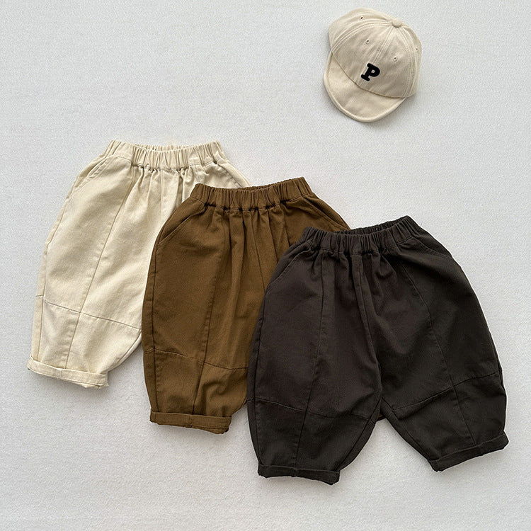 Spring New Children’s Korean Style Casual Trousers For Boys And Girls, Mountain Style Cross-Cut Seam Radish Pants-5