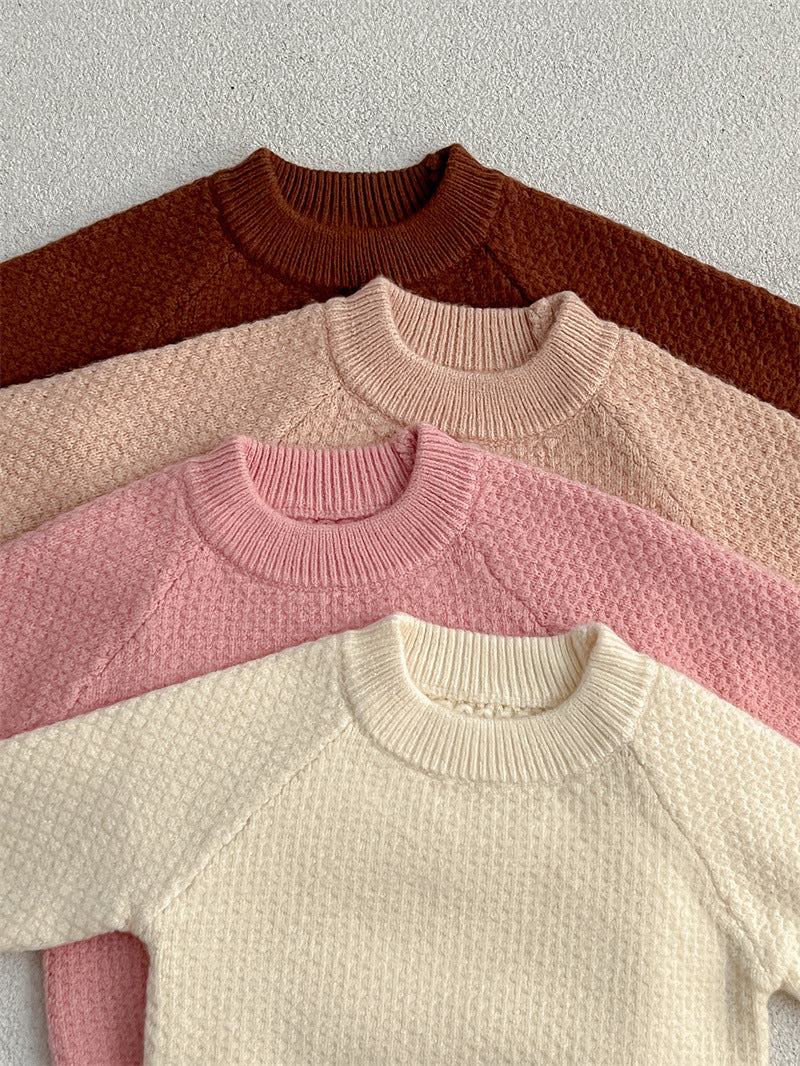 Baby Girl 4 Colors Solid Knitting Sweater Round Collar Pullover-8