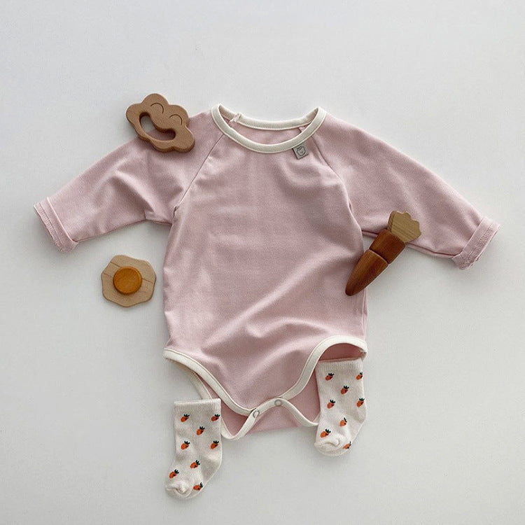 Baby Girl Solid Color Long Sleeves Soft Cotton Intimate Bodysuit-5