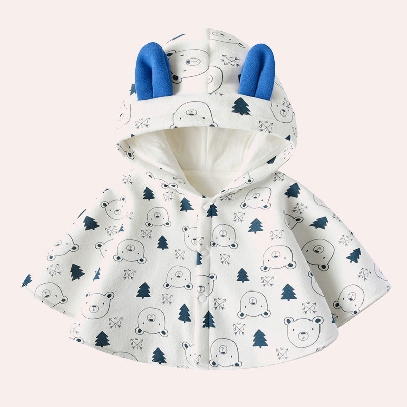 Baby Cartoon Bear Print Pattern Thickened Cape Cute Shawl-0