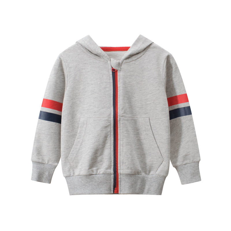 Baby Boy Striped Sleeves Design Zipper Front Solid Color Casual Coat-4