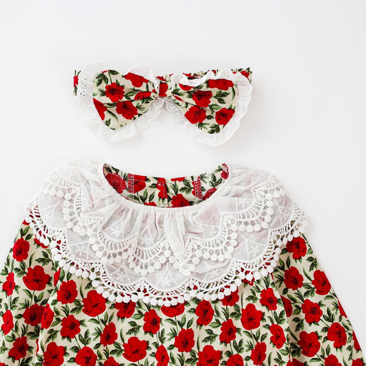 Baby Girl Flower Pattern Labeled Collar Design Long Sleeve Bodysuit-5