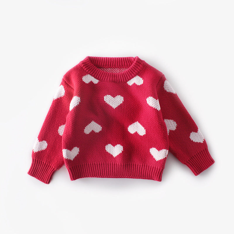 Baby Girl 1pc Allover Heart Embroidered Graphic Pullover Sweaters-4