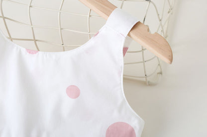 Baby Girls Polka Dot Pattern Sleeveless Round Collar Dress With Bow Decoration-5