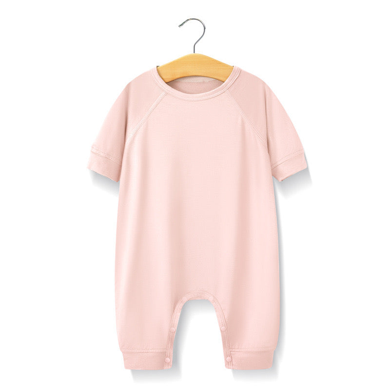 Baby Solid Color Medium Sleeve Summer Crotch Jumpsuit Pajamas-5