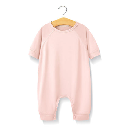 Baby Solid Color Medium Sleeve Summer Crotch Jumpsuit Pajamas-5