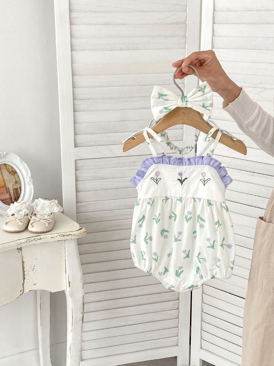 Summer Hot Selling Baby Girls Floral Pattern Sleeveless Strap Onesies-0