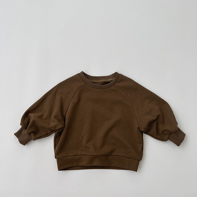 Baby Solid Color Long Sleeve Pullover Crewneck Hoodies-5