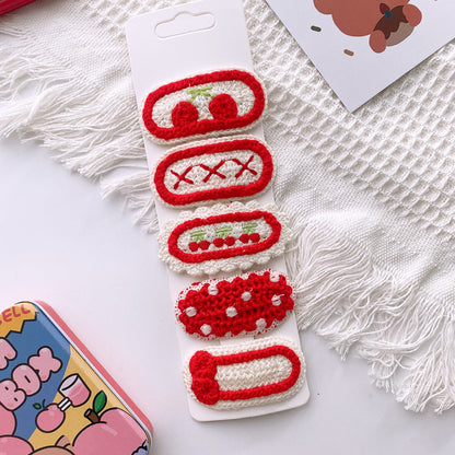 Korean-Style Versatile Knit Hair Clip With Sweet Floral Design For Girly Charm 5-Piece Set-5