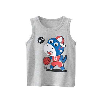 Baby Cartoon Print Pattern Sleeveless Crewneck Tops-1