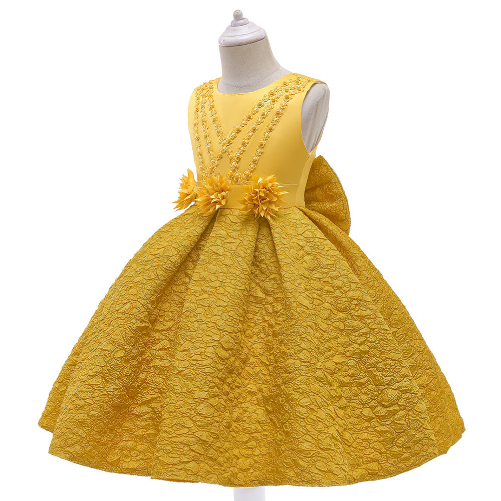 Baby Girl Flower Patched Design Solid Color Sleeveless Princess Formal Dress-5