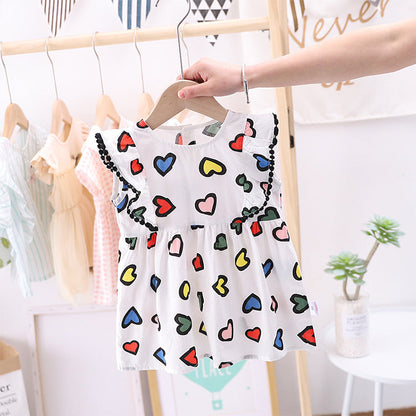 Best Selling Summer Baby Kids Girls Colorful Heart Pattern Fly Sleeves Dress-4