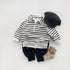 Baby Cute Bear Embroidered & Striped Pattern Polo Neck Cotton Hoodies-4