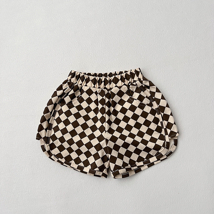 Baby Checkerboard Pattern Casual Summer Shorts-5